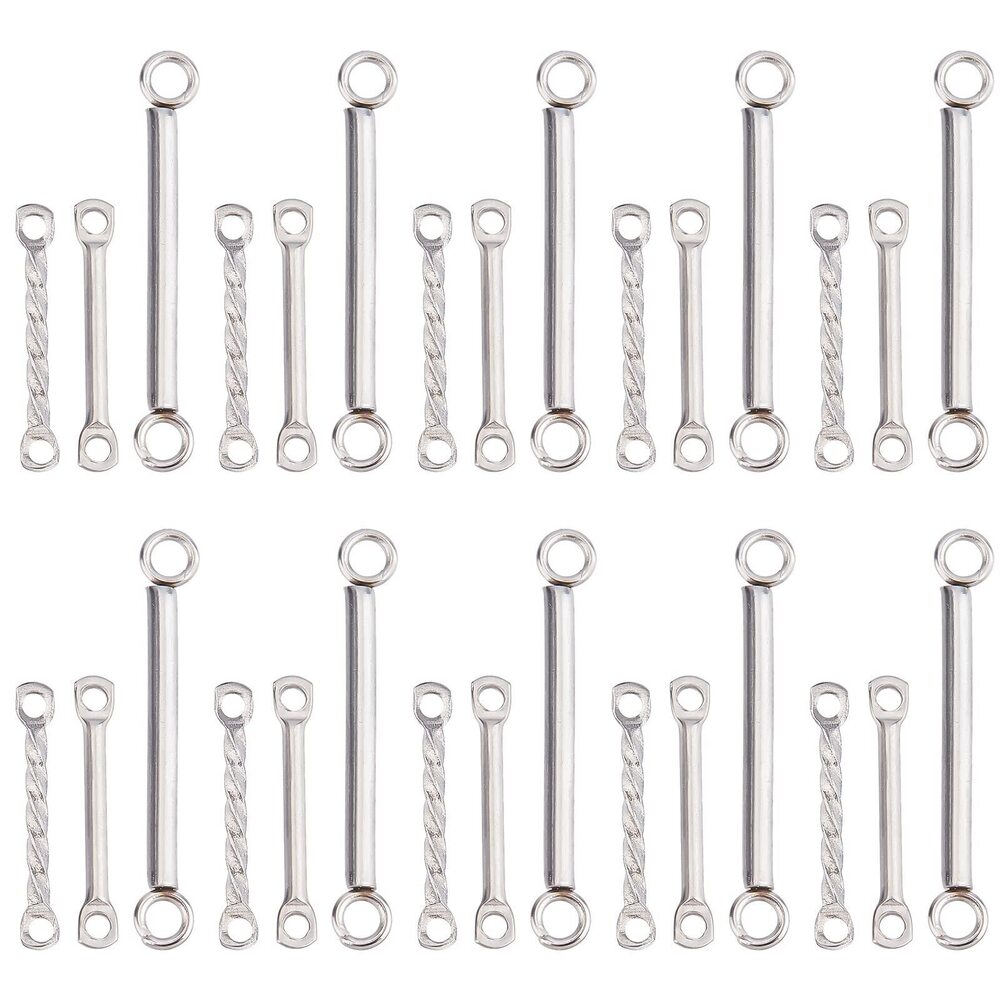 4639 150Pcs 3 Styles Jewelry Bar Connectors - Stainless Steel Rectangle